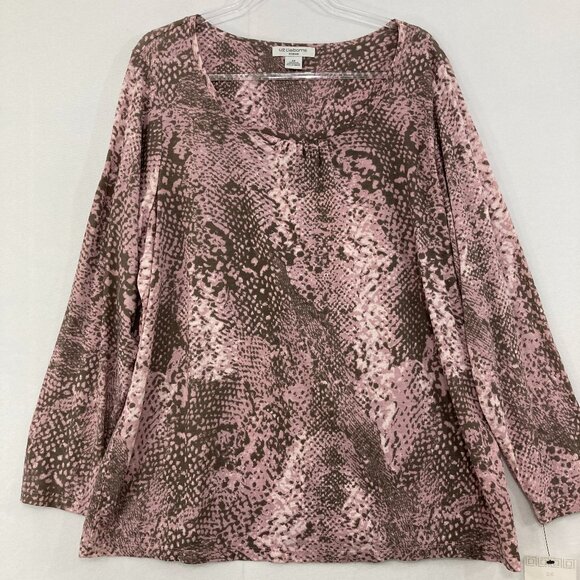 Liz Claiborne Tops - New Liz Claiborne Top size 2X Pink Brown Animal Print Stretch Knit Long Sleeve